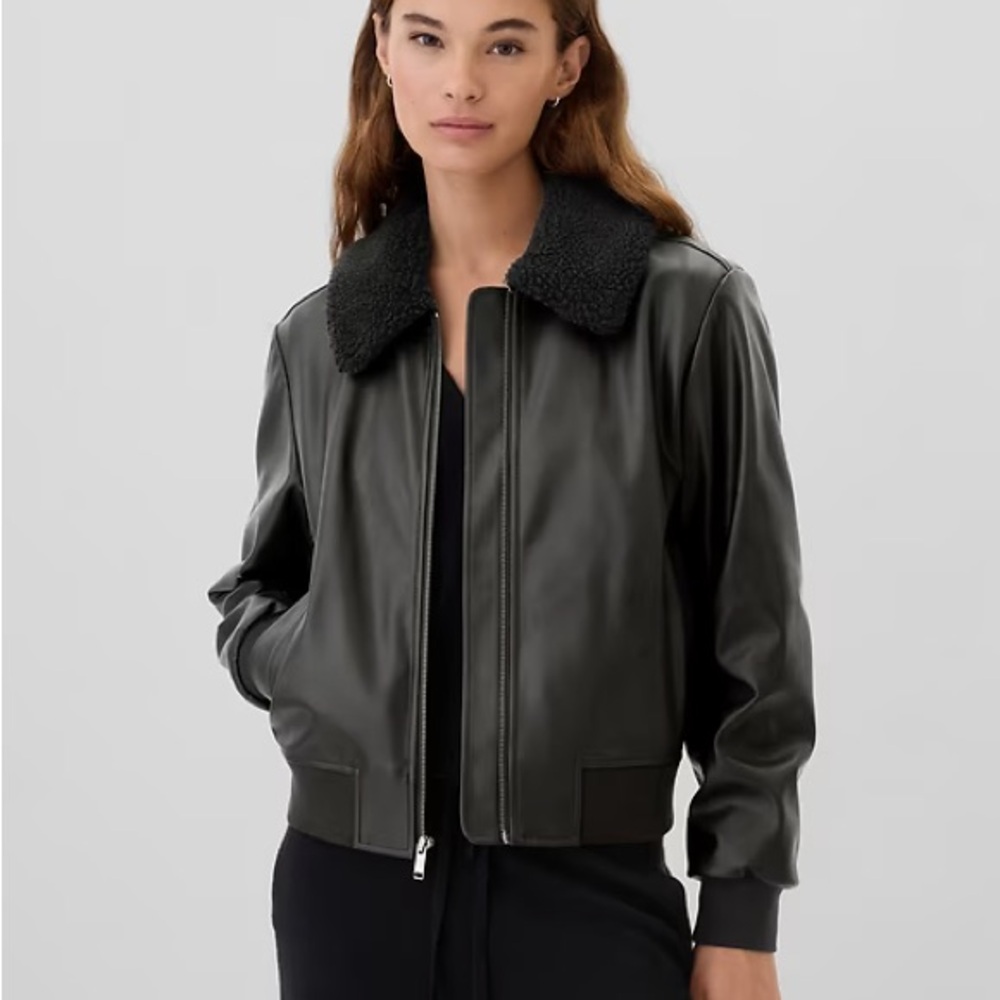 GAP Vegan-Leather Sherpa Bomber Jacket NWOT